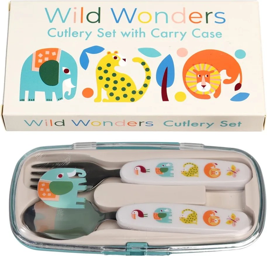 Krémszínű rozsdamentes acél gyerek evőeszköz 2 db-os Wild Wonders – Rex London