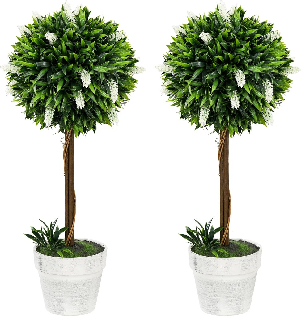 HOMCOM 2 darabos Mesterséges Levendula 60 cm, Mesterséges növények cserépben, művirág, mint az igazi, modern díszítéshez nappaliba, hálószobába, irodá