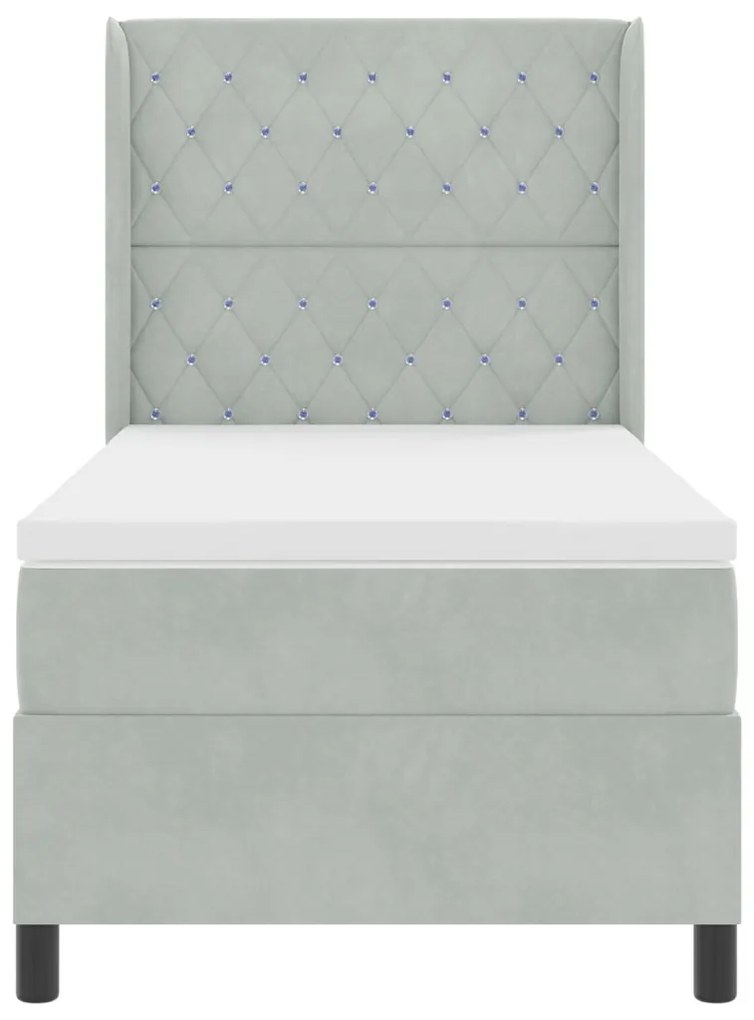 Boxspring Ágy Mattal és LED Fénnyel Szürke 90x190 cm Bársony
