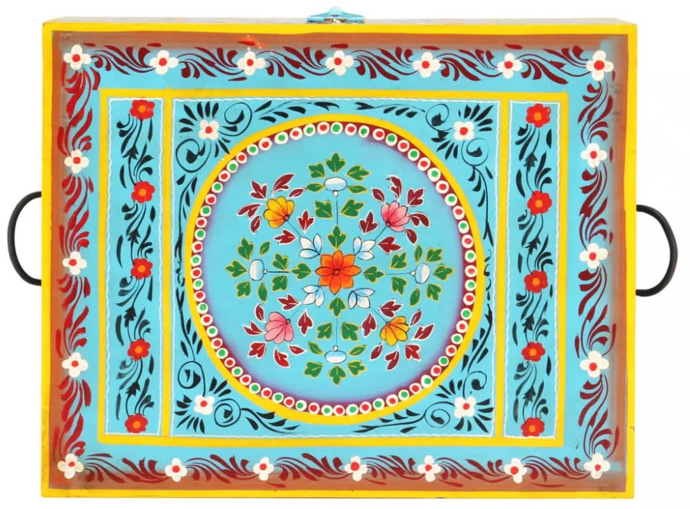 kézzel festett tömör mangófa tárolóláda 50 x 40 x 40 cm