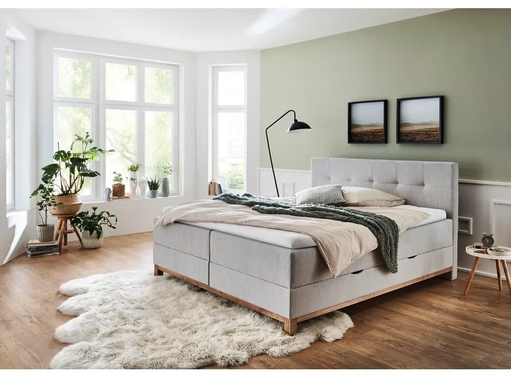 Világosszürke boxspring ágy tárolóhellyel 180x200 cm Catania - Meise Möbel