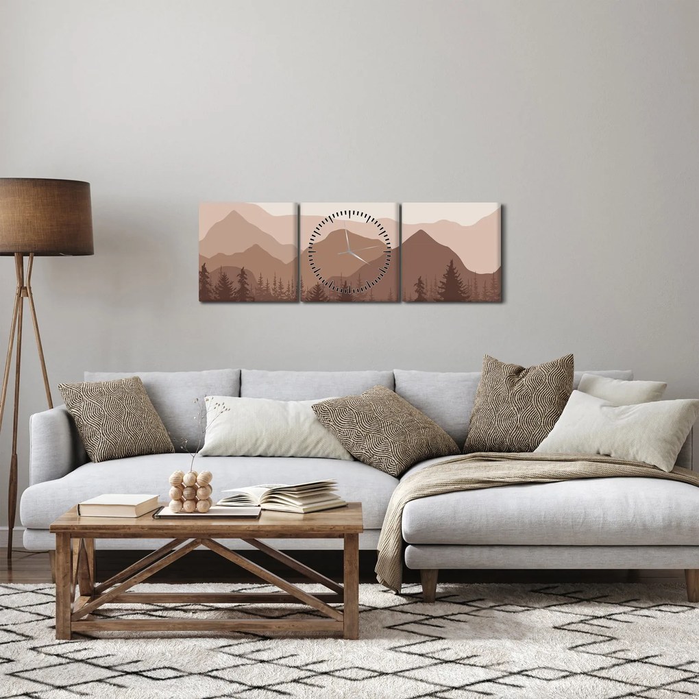 Kép - Barna hegyek N⁰1 (órával) (90x30 cm)