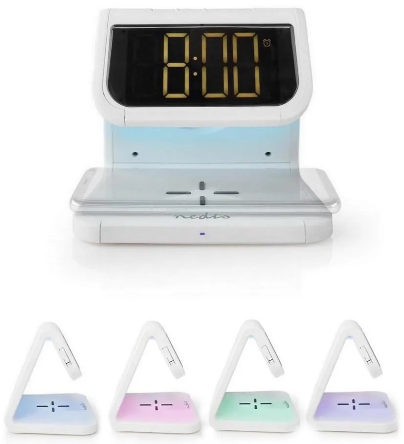 Nedis WCACQ10W1WT - LED RGB Ébresztőóra vezeték nélküli töltővel LED/10W/5V fehér