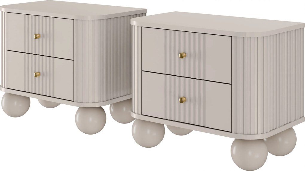 Vesper éjjeliszekrény készlet 56 cm - kasmír / arany fogantyúk / gömb alakú lábak