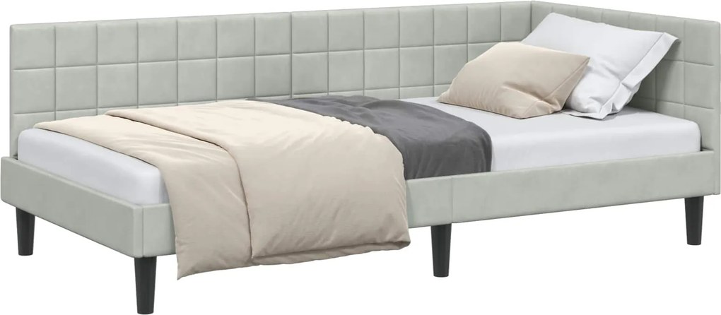 vidaXL Sarokágy keret fejtámlával Világosszürke 90 cm x 200 cm Bársony