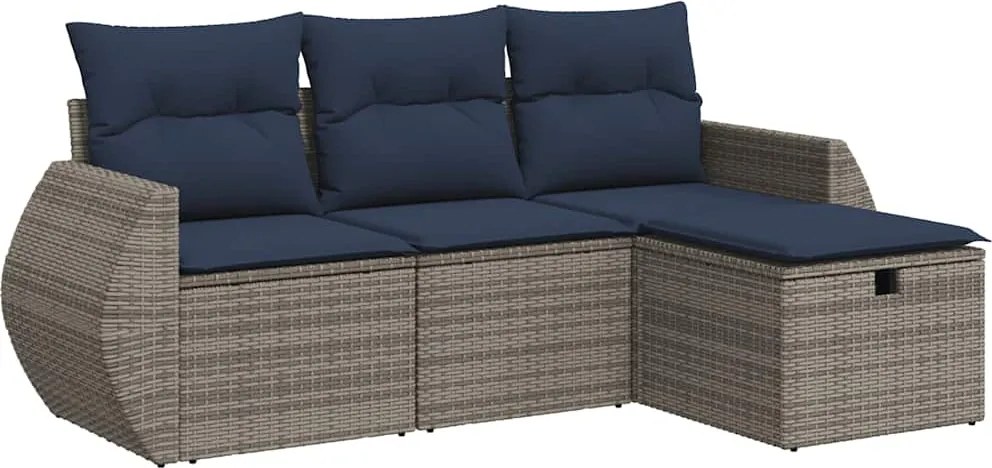 vidaXL 4 részes szürke polyrattan kerti ülőgarnitúra párnákkal