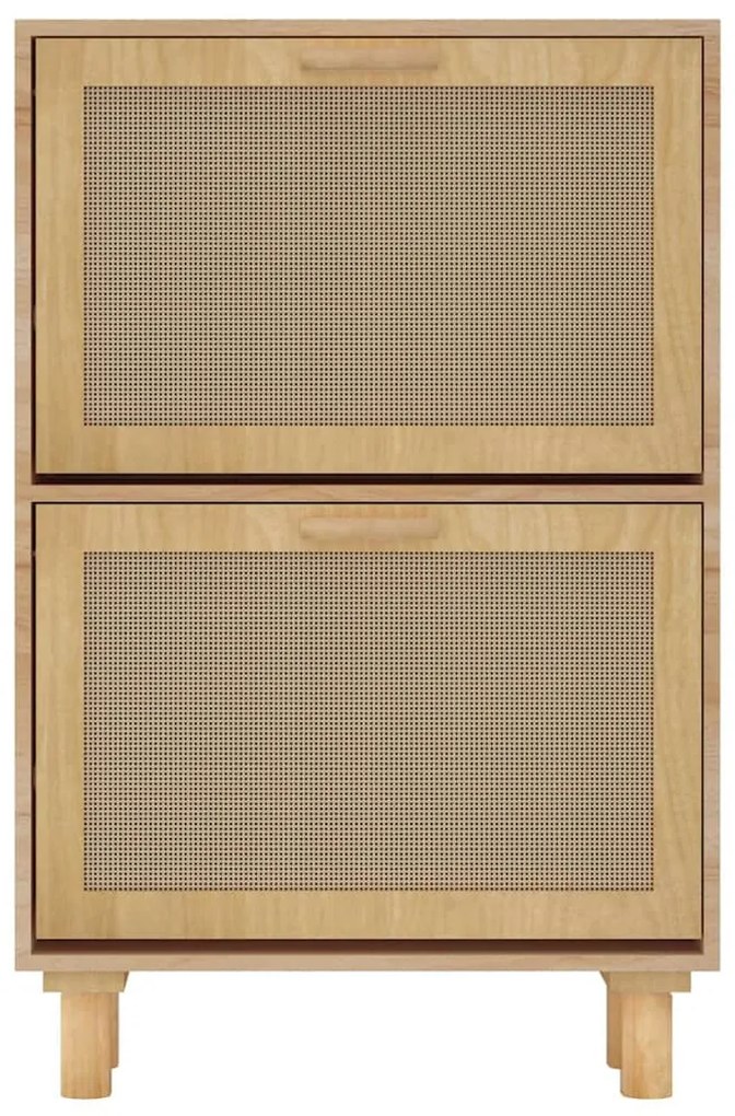 vidaXL barna szerelt fa és természetes rattan cipőszekrény 52x25x80 cm