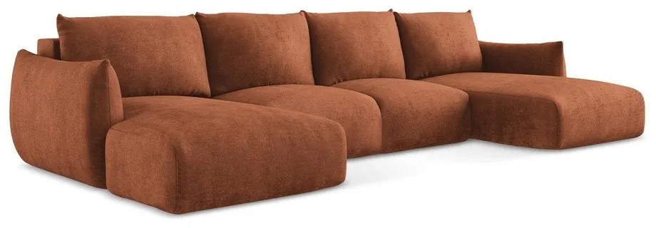 Terrakotta színű zsenília kinyitható sarokkanapé (U alakú) Leila – Makamii