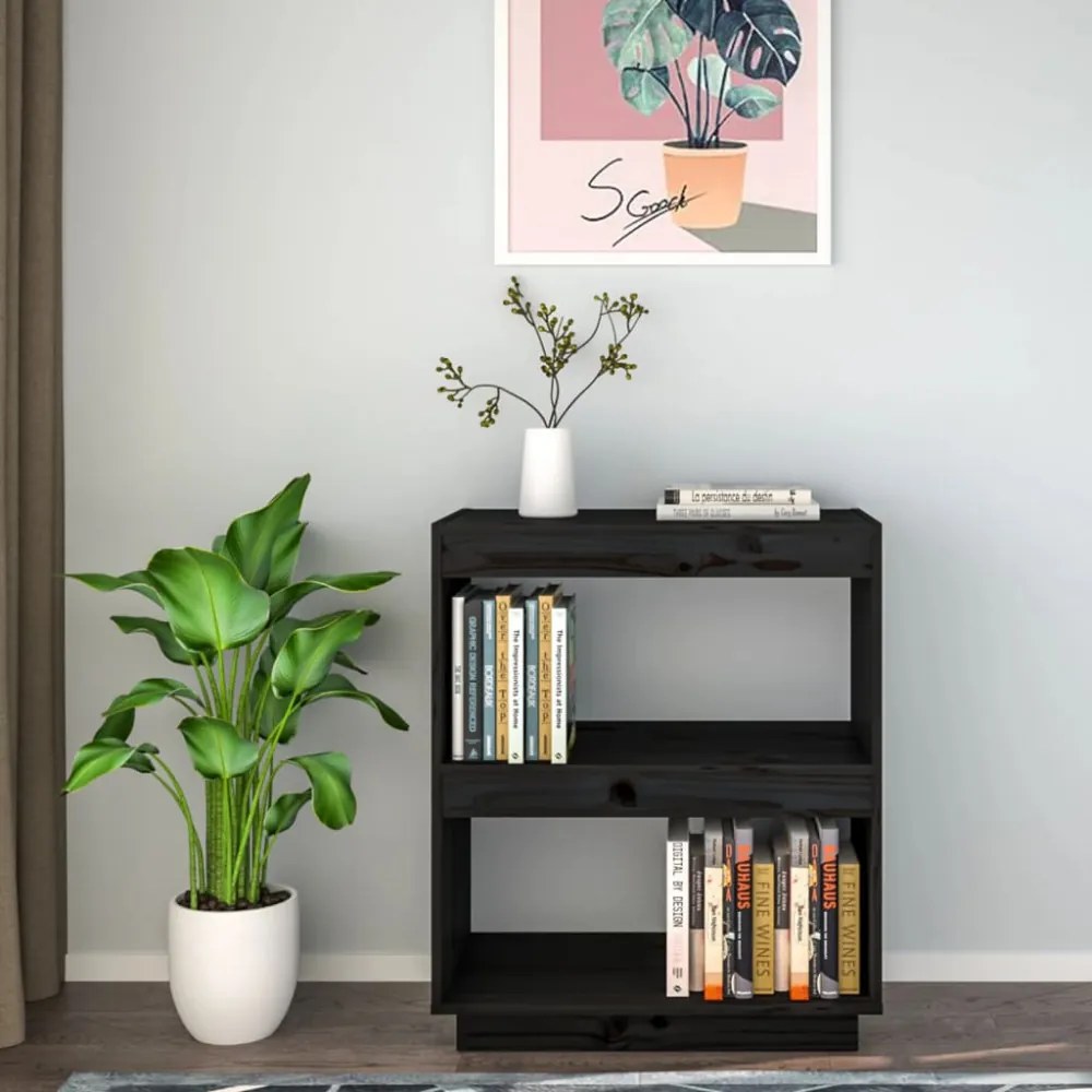 fekete tömör fenyőfa könyvszekrény 60 x 35 x 71 cm