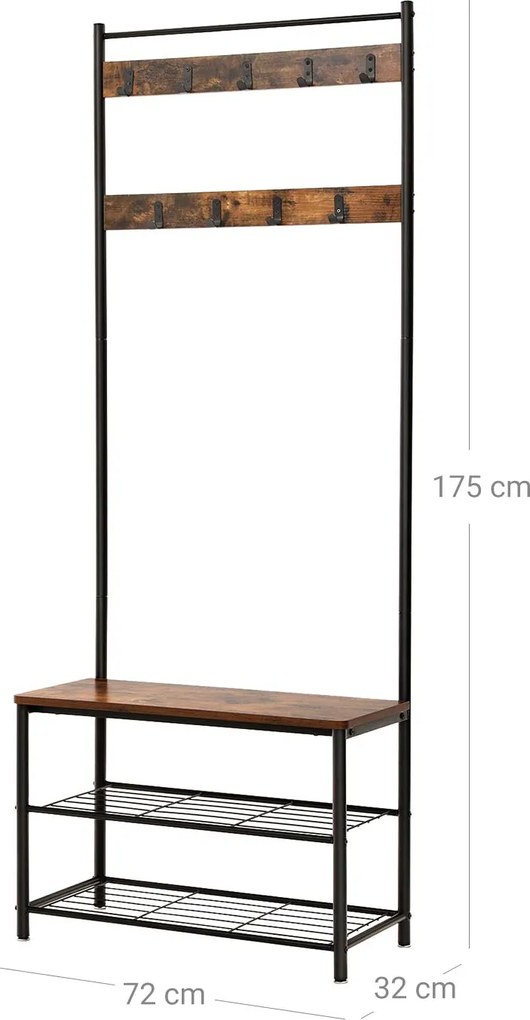 Fém előszoba fal TAYLOR 72x175 cm, fekete/rusztikus barna