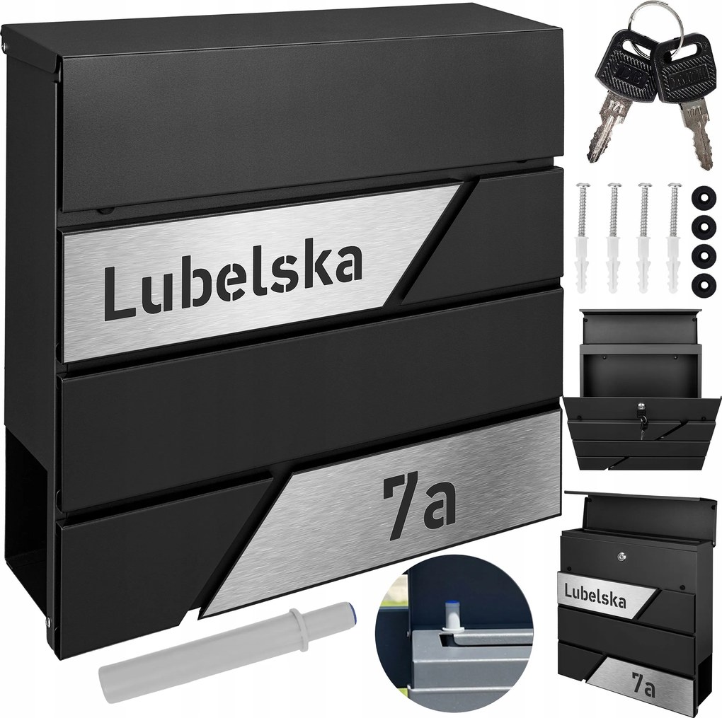 Fekete Modern Postaláda Laminált Felülettel Gravírozás