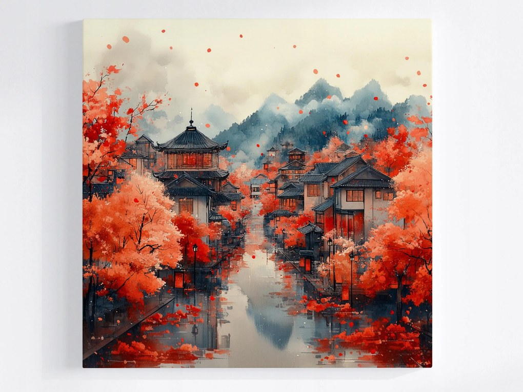 Vászonkép Canvas Tájkép Város Házak Ázsia Ősz Kína Hegyek 40x40