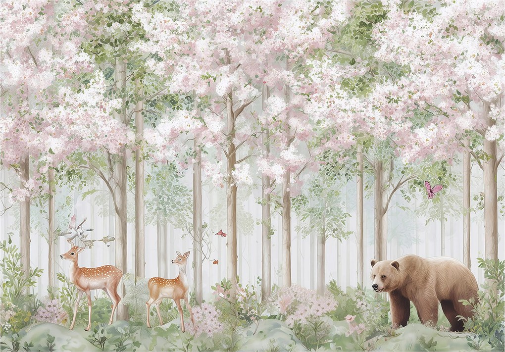 Fotótapéta Gyerekeknek Erdő Fák Őz Tapéta Lányok Szobájába 350x250