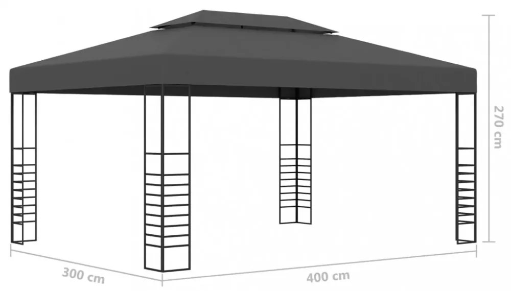 antracitszürke pavilon LED fényfüzérrel 3 x 4 m