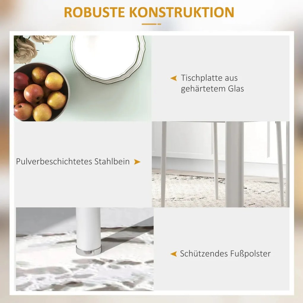 HOMCOM Étkezőgarnitúra, étkezőasztal 4 székkel, modern design, üvegasztal, fehér