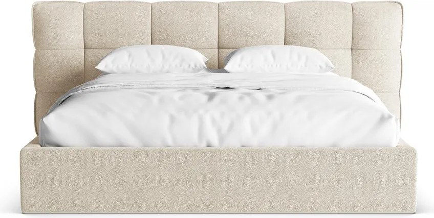 Bézs kárpitozott ágyneműtartós franciaágy ágyráccsal 160x200 cm Eric – Micadoni
