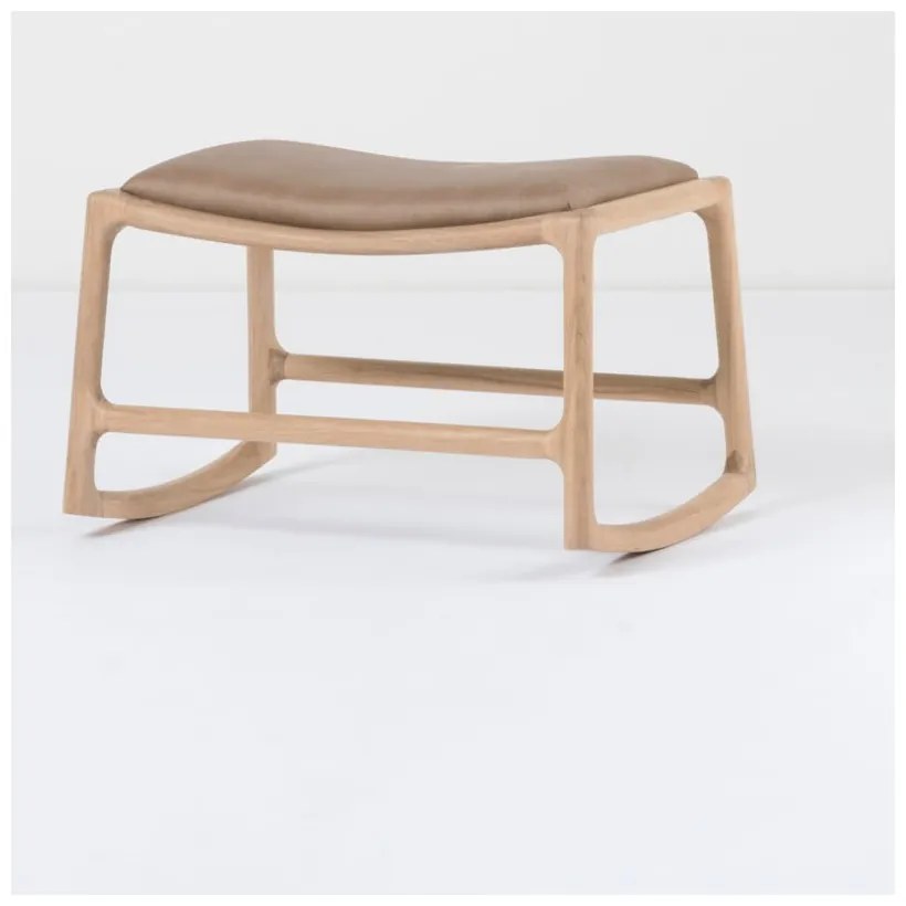 Dedo tömör tölgyfa szerkezetű zsámoly barna bivalybőr ülőkével - Gazzda