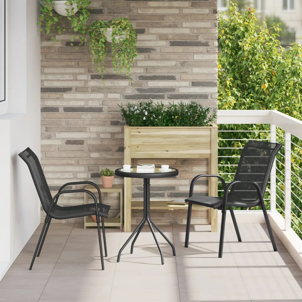 3 darabos kerti bistro szett fekete textilénnel és acéllal