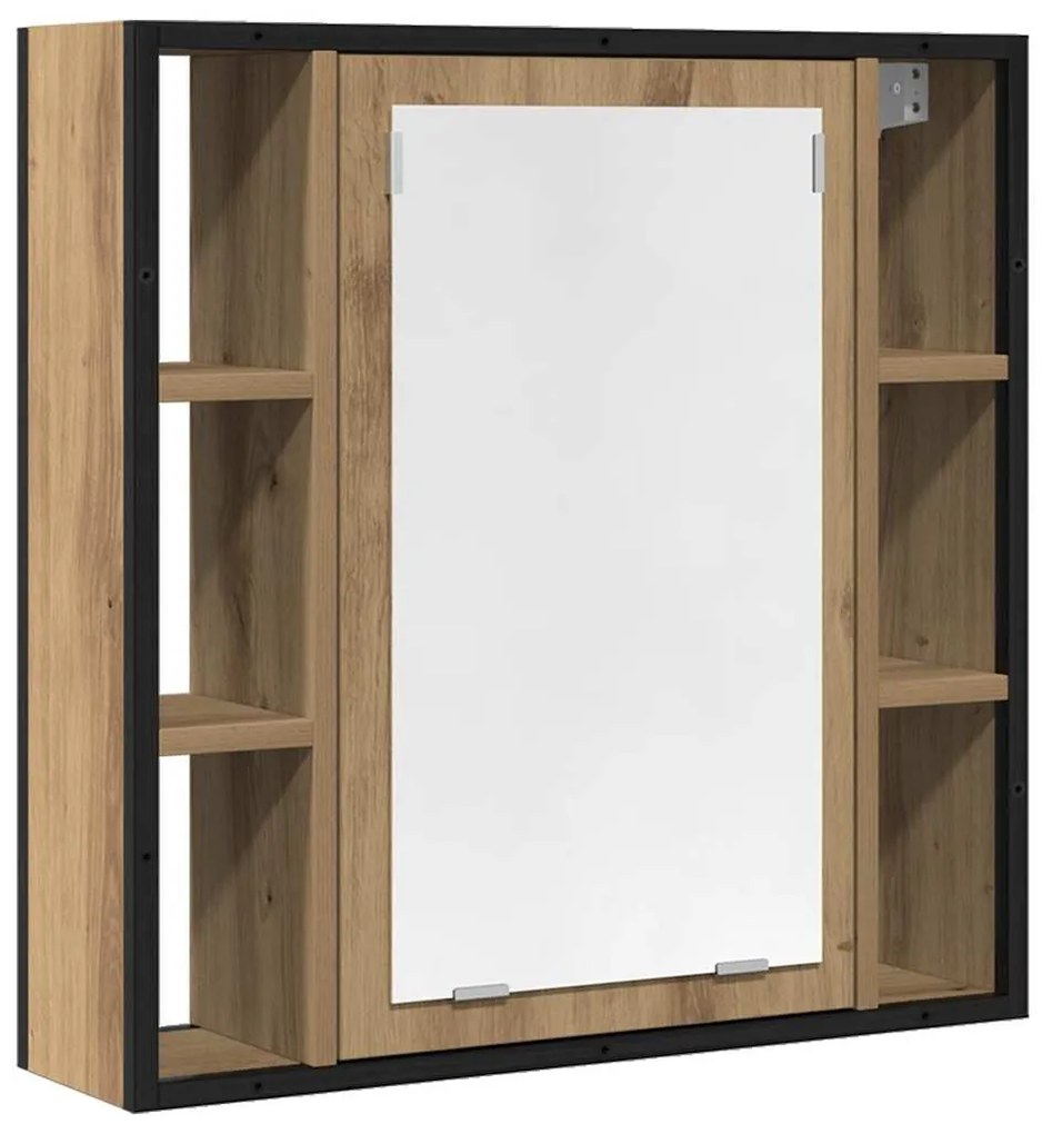 Kézműves tölgy szerelt fa tükrös fürdőszobaszekrény 60x16x60 cm