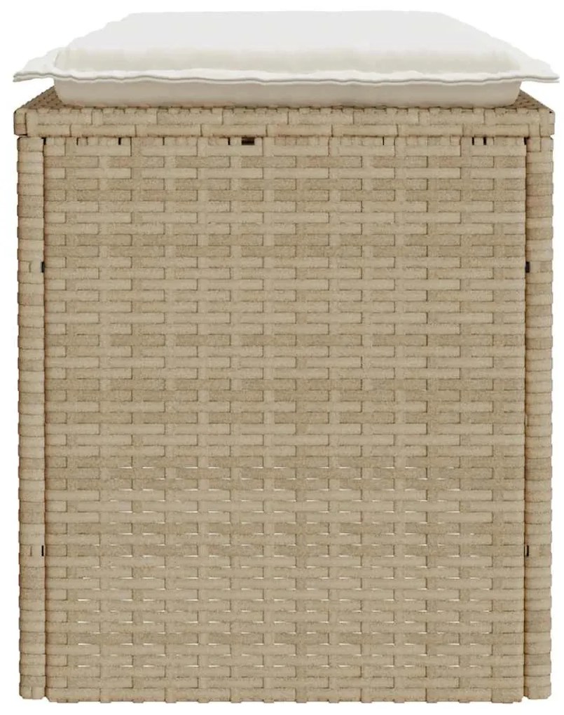 Bézs polyrattan kerti pad párnával 110x40x44 cm