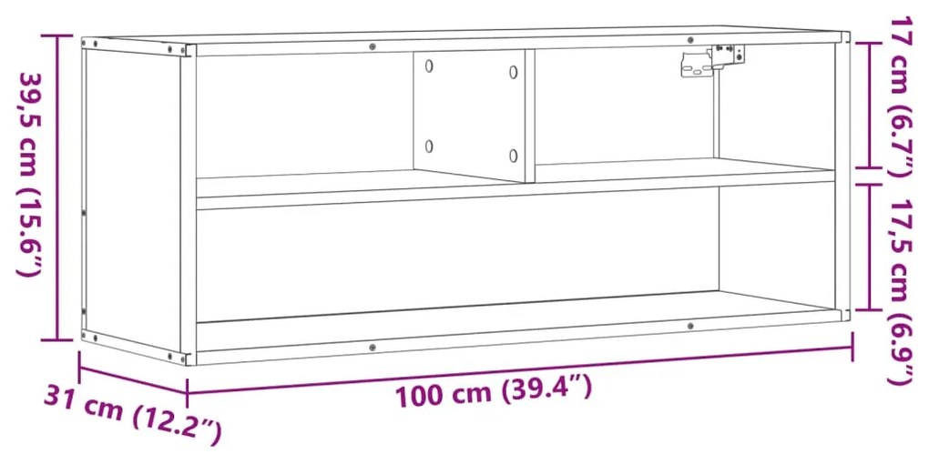 sonoma tölgy színű szerelt fa és fém TV-szekrény 100x31x39,5 cm
