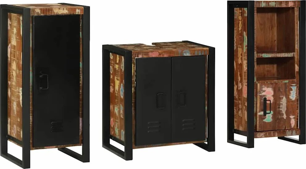 Fürdőszoba bútor szett 3 pcs Szilárd Újrahasznosított Fa