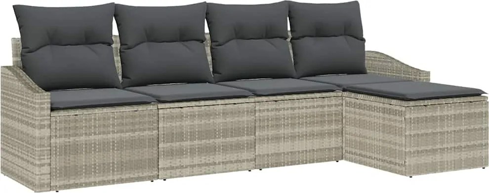 vidaXL Kanapé Szett párnával 5 pcs Világosszürke polirattan