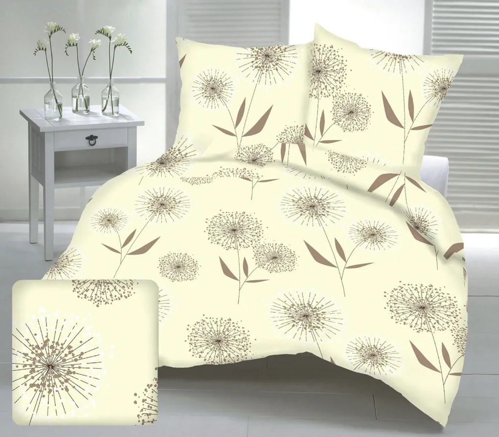 Pamut lepedők barna pitypang TiaHome - 1x Párna 90x70cm, 1x Paplan 140x200cm