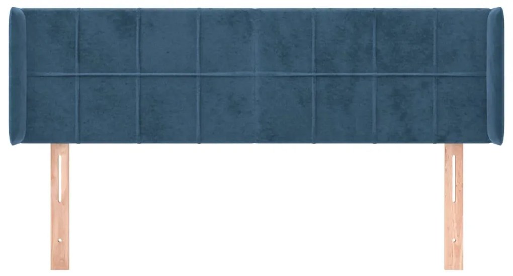 sötétkék bársony fejtámla 147x16x78/88 cm