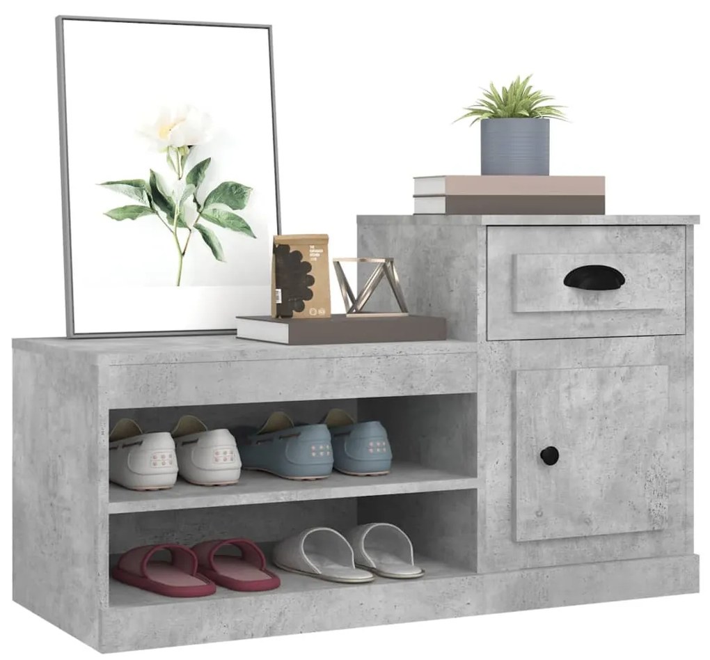 betonszürke szerelt fa cipőszekrény 100 x 42 x 60 cm
