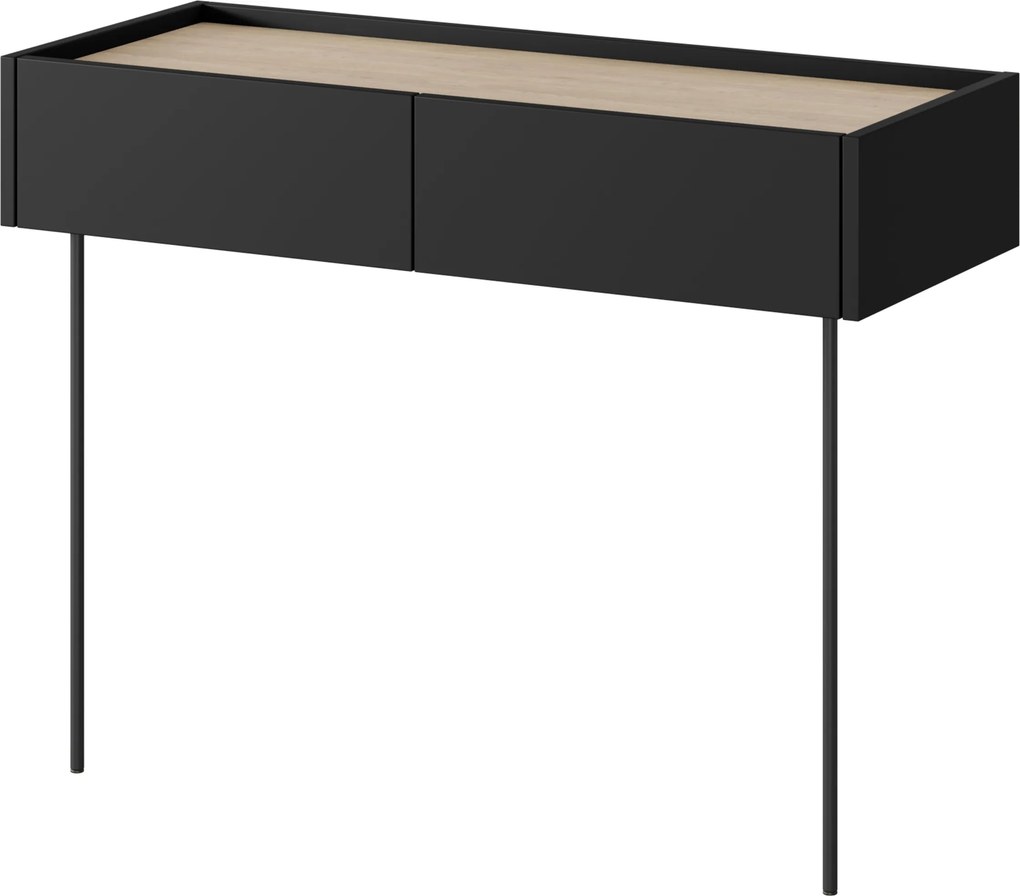 Desin fésülködőasztal 100 cm fiókokkal és fém lábakkal - matt fekete / nagano tölgy