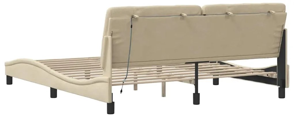 krémszínű szövet ágykeret LED-ekkel matrac nélkül 180 x 200 cm