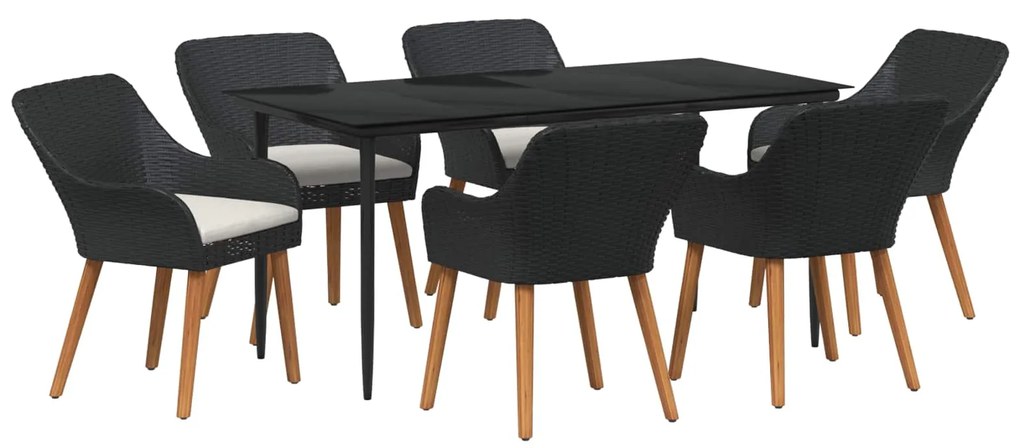 vidaXL Kert étkező szett párnával 7 pcs Fekete polirattan