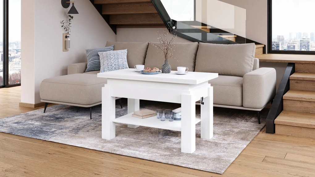 Mazzoni BRAWO Fehér - NYITHATÓ/MAGASÍTHATÓ DOHÁNYZÓASZTAL POLCCAL ÉTKEZŐASZTALKÉNT IS HASZNÁLHATÓ