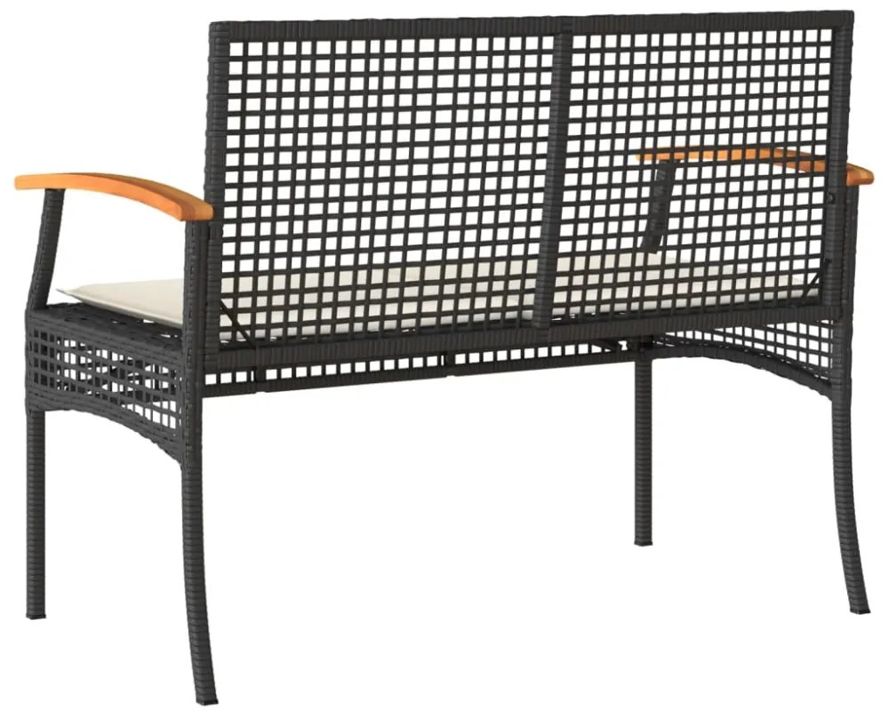 fekete polyrattan és akácfa kerti pad párnával