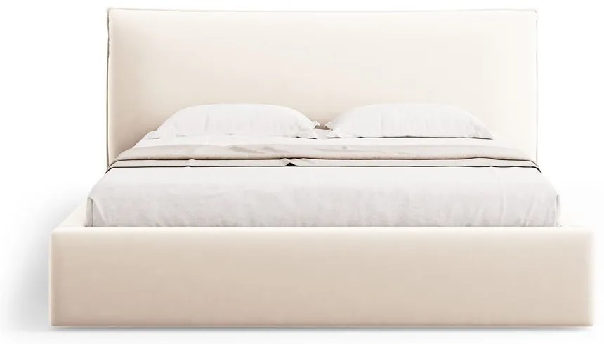 Krémszínű kárpitozott ágyneműtartós franciaágy ágyráccsal 180x200 cm Elio – Milo Casa