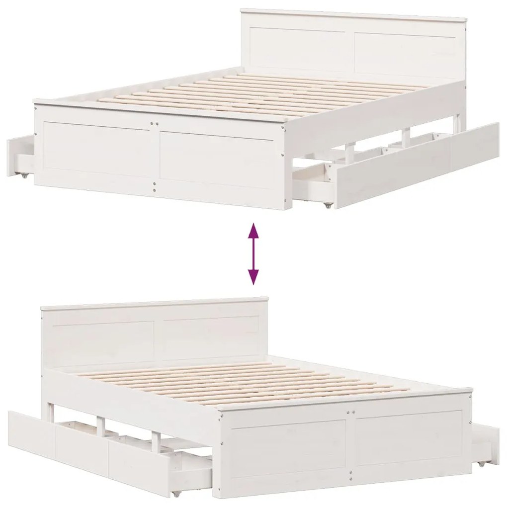 fehér tömör fenyőfa fejtámlás ágykeret matrac nélkül 150x200 cm