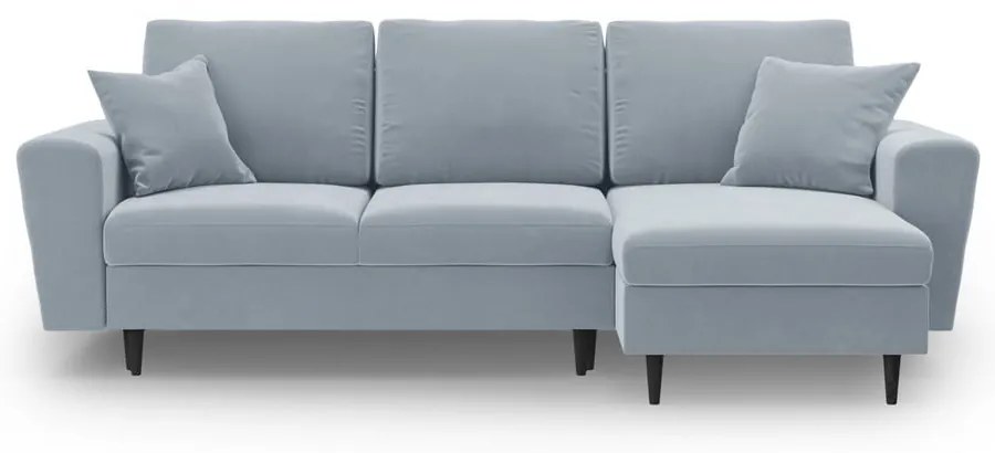 Világoskék bársony kinyitható tárolóhelyes sarokkanapé Kyoto – Cosmopolitan Design