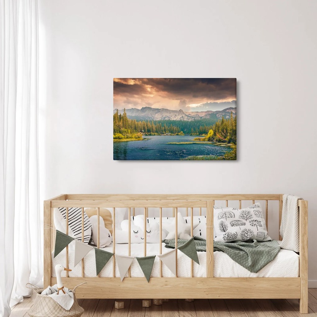Egy kép a hegyi folyó és a hegyek (90x60 cm)