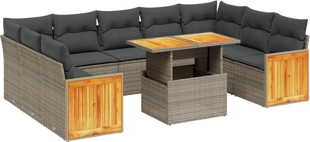 vidaXL 10 részes szürke polyrattan kerti ülőgarnitúra párnákkal