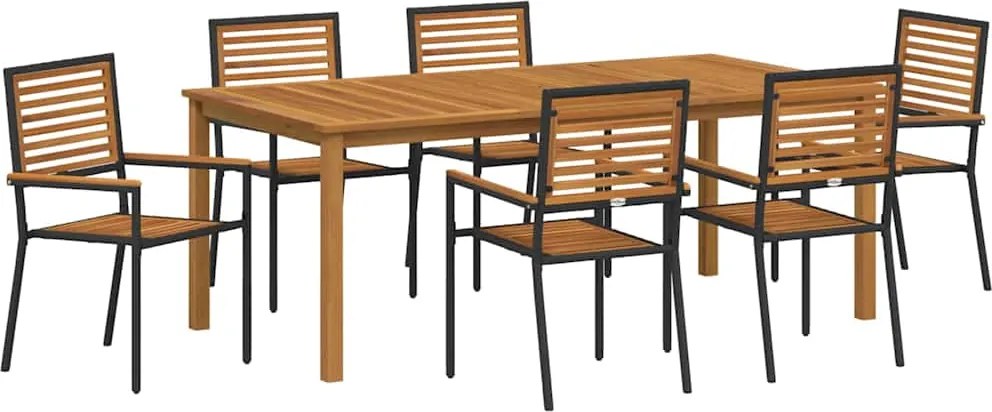 vidaXL Kert étkező szett 7 pcs Fekete Tömör Akácfa