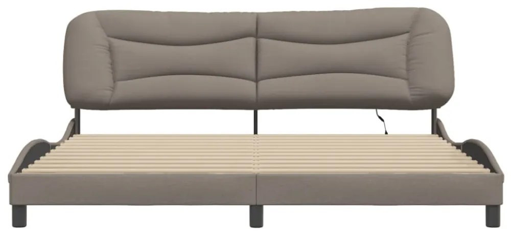 tópszínű szövet ágykeret LED-ekkel matrac nélkül 200 x 200 cm