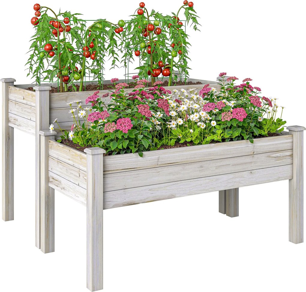 Outsunny Két Tieres Zöldségágyás Üvegház Fűszerágyás Ültetőláda Drainázslyukakkal Szilárd Fa Természetes 115 x 114 x 76 cm | Aosom