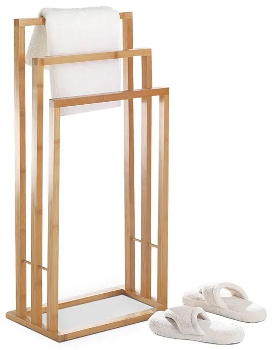 Dr-039 törölközőtartó tömör bambuszból, natúr színben, 82 cm magas, 5 kg teherbírással