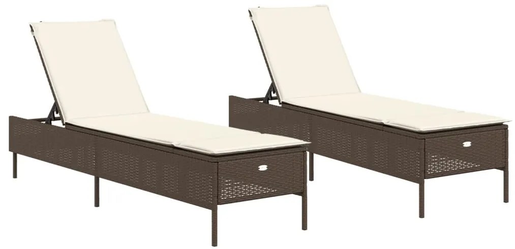 2 db barna polyrattan napozóágy párnával