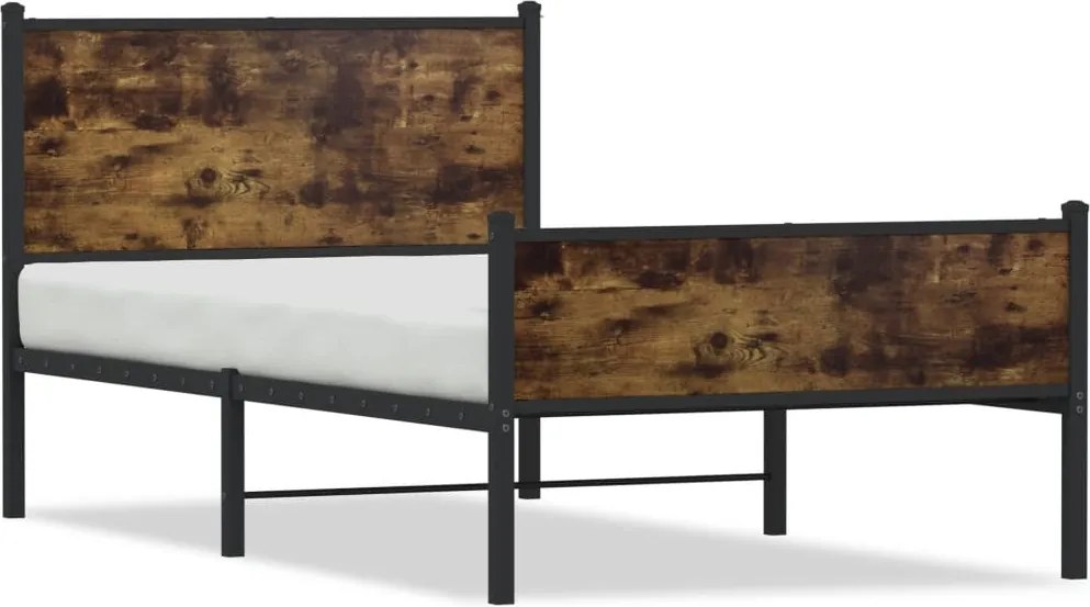 vidaXL füstös tölgy színű fém ágykeret matrac nélkül 100 x 190 cm
