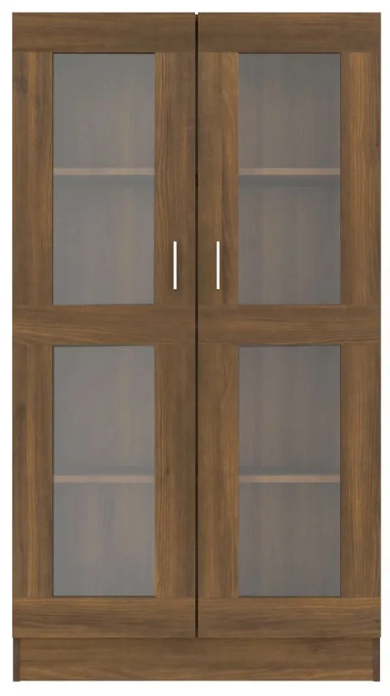 barna tölgy színű szerelt fa vitrinszekrény 82,5x30,5x150 cm