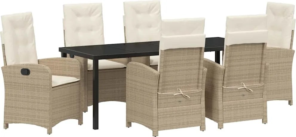 vidaXL Kert étkező szett párnával 7 pcs Bézs polirattan