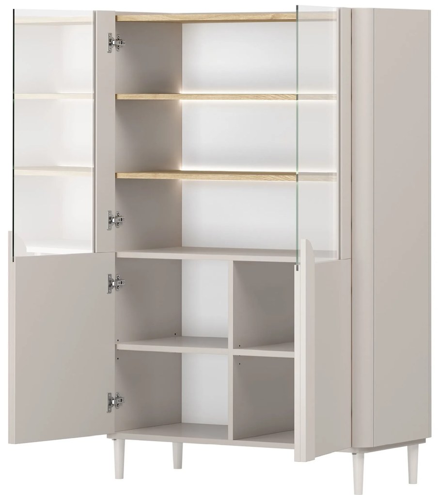 Amilio kétajtós lábas vitrin 100 cm - kasmír / olajozott tölgy / kasmír fogantyúk