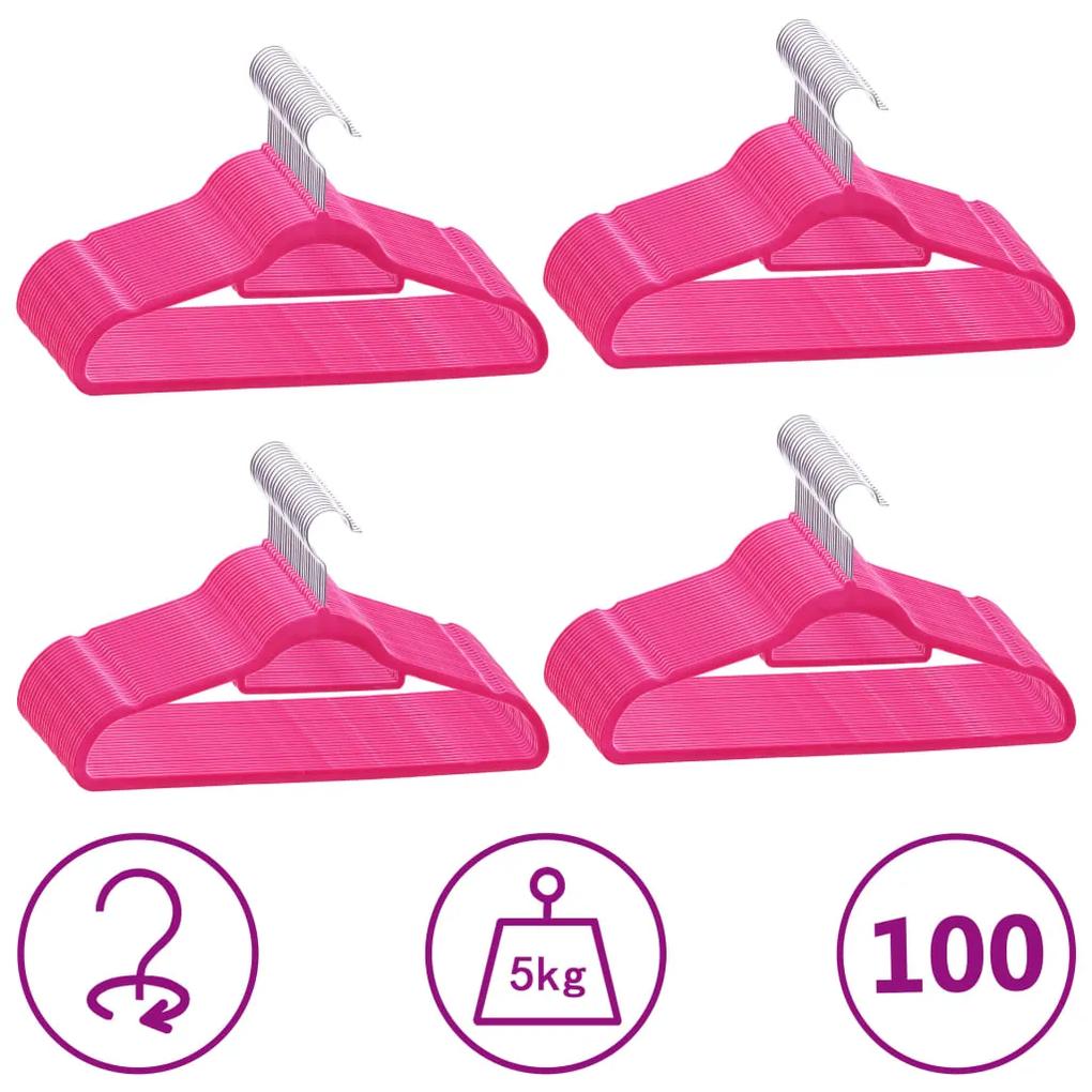 vidaXL 100 db rózsaszín csúszásmentes bársony ruhaakasztó